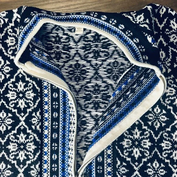 APPLESEEDS Women's Size M Fair Isle Knit Full Zip‎ Sweater Black Blue White - Picture 6 of 9